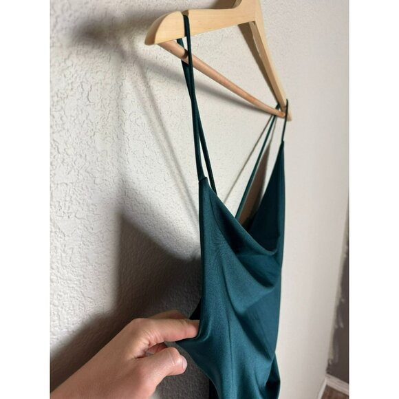 Windsor Dark Satin Green Long Dress Slit Size Small Formal Prom Wedding - Picture 3 of 10